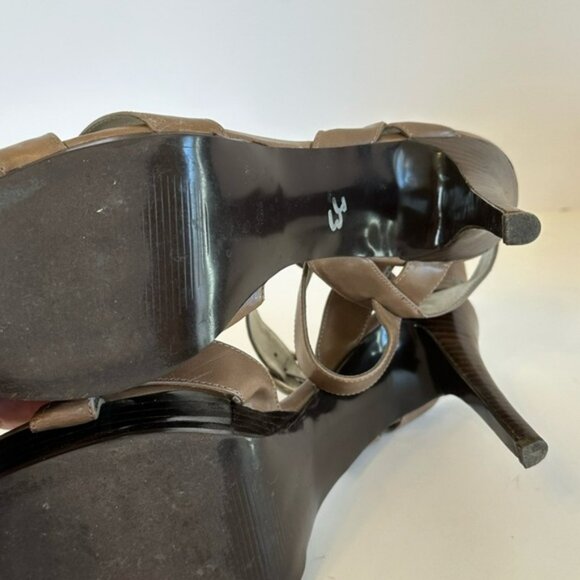 GUESS Brown Leather Strappy Platform Stiletto 5” Heels Sz 10M - Picture 5 of 10